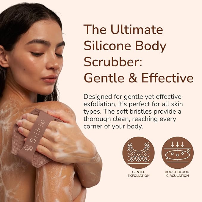 Silicone Body Scrubber - Exfoliating Bath Brush and Skin Cleanser - Shower Sponge for Gentle Body Scrub and Wash - Silicone Scrubbing Care Tool for a Refreshed and Renewed You - Brown