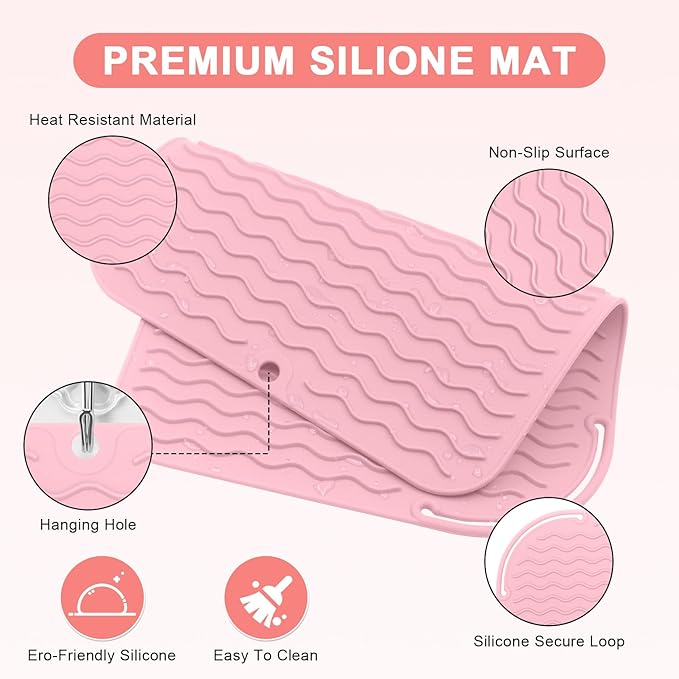 Plus Size Silicone Heat Resistant Mat, Portable Travel Hot Tools Pad Cover for Curling Iron, Flat Iron, Hair Straightener and Other Hair Styling Tools(12.0" x 9.0")