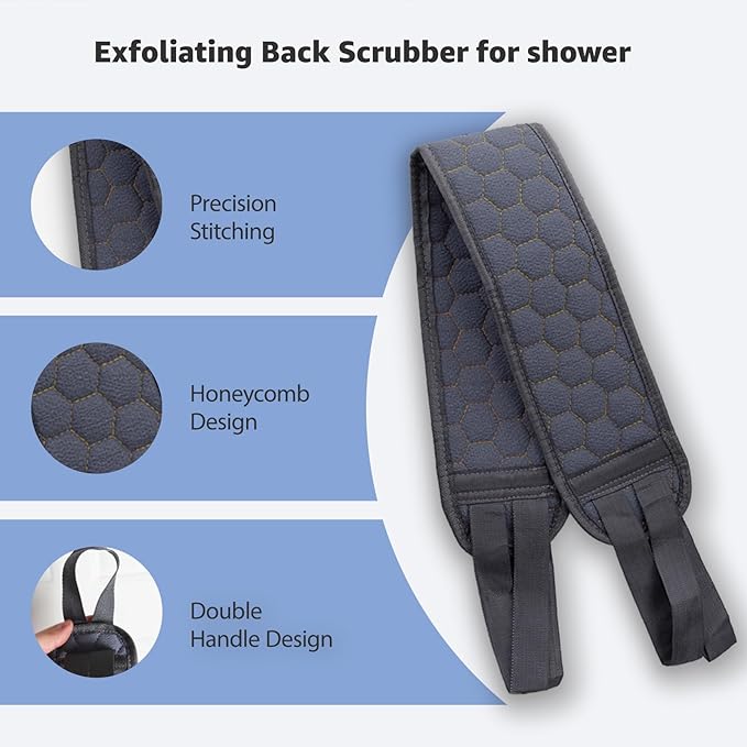 Back Scrubber for Shower with Handles, 40 Inch Extra Long Double-Sided Exfoliating Bath Strap, Textured Body Washer with Extended Reach for Deep Cleaning (Grey)