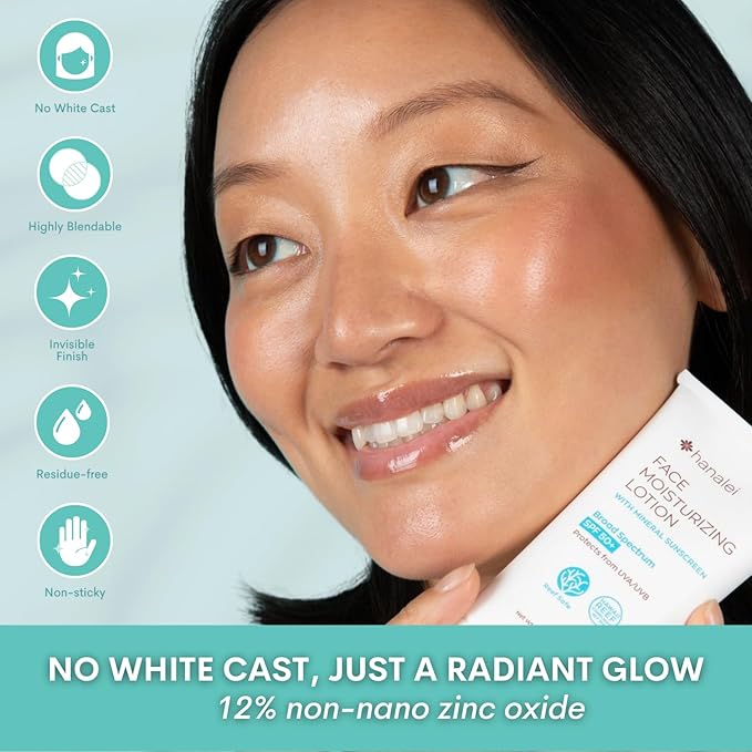 Hanalei Mineral Sunscreen Face Moisturizer SPF 50 – Dermatologist Tested, Zinc Oxide, Vegan, Reef-Safe, Invisible Protection, No White Cast, 3-in-1 Hydrating Primer, Gentle for Sensitive Skin 1.7 oz