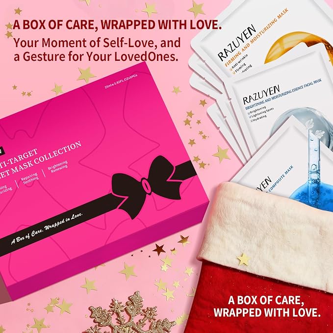 Face Sheet Masks, Christmas Stocking Stuffers, 9 Variety Packs, Peptide, Vitamin C & Panthenol B5, Antiaging, Brightening, Soothing Facial Skincare Gift Set for All Skin, Moisturizing Mask Set