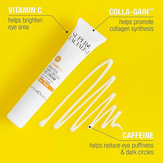 Super Facialist Vitamin C + Caffeine Under Eye Cream – Dark Circle Treatment & Serum-Cream for Puffiness – Dark Circle Treatment & Under Eye Serum – Targeted Caffeine Formula 0.5 oz