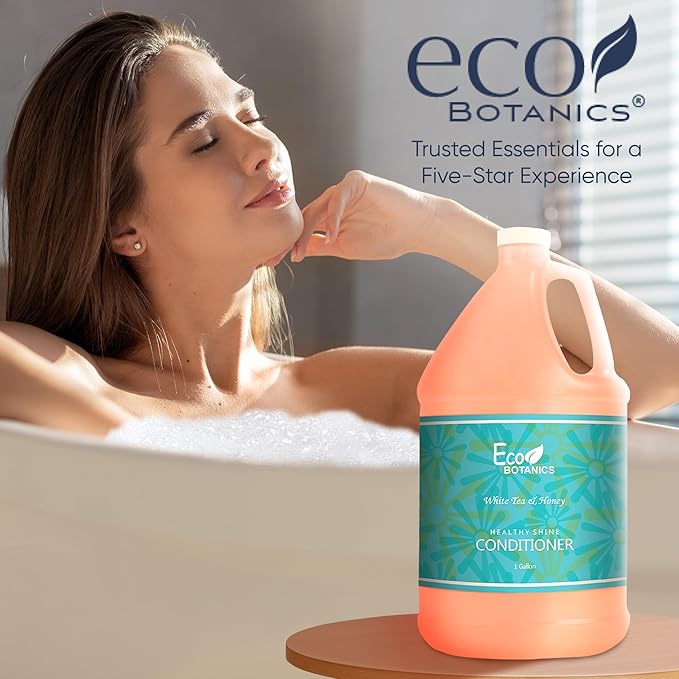 Terra Pure 1-Shoppe Eco Botanics Natural Conditioner with Raw Honey & White Tea | Gallon Jug Bulk Toiletries for Airbnb, Vacation Rentals, and Home Bathroom | Refill For Soap Dispensers | Set of 4