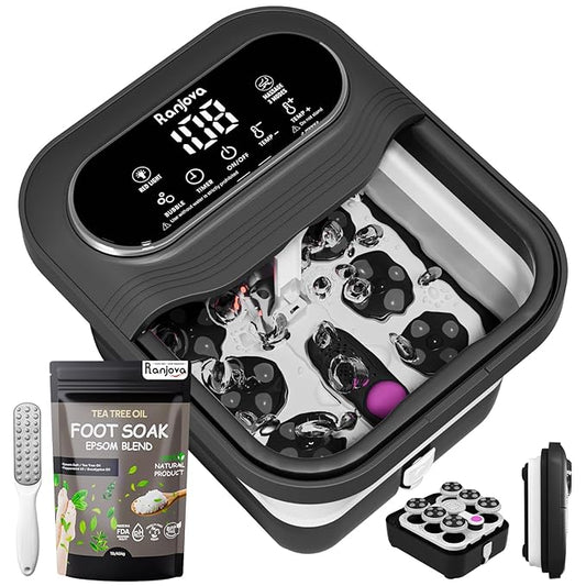 Foot Spa Electric Rotary Massage, Tea Tree Oil Foot Soak with Epsom Salt, Collpaisble Foot Spa Bath Massager with Heat, Bubble, Temp Control, 24 Motorized Shiatsu Massage Balls and Foot File