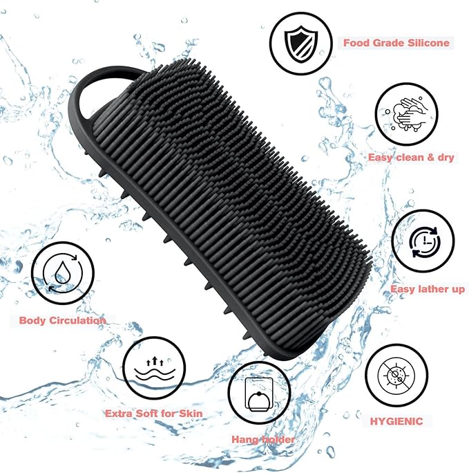 2PCS Silicone Body Scrubber, Loofah for Women, Gentle Exfoliating Shower Cleaner Bath Brush, Rubber Body Wash Deep Cleaning & Exfoliator & Massage, Travel-Friendly for Bathroom