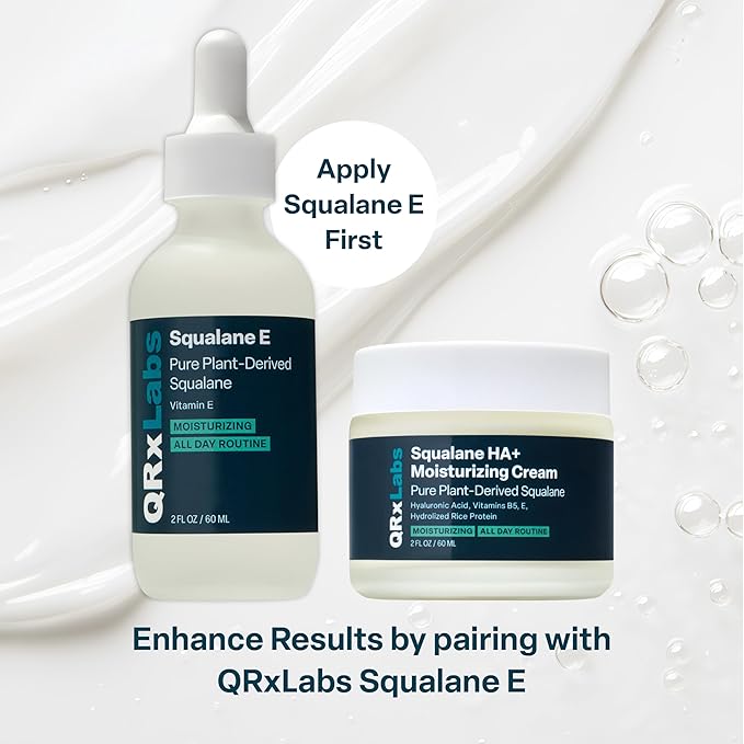 QRxLabs Plant-Based Squalane Face Moisturizer - Hyaluronic Acid Hydrating Cream - Moisturizing Face Cream Vitamin B5 & Rice Protein - Silicone-Free Cruelty-Free Body Moisturizer - 2 Fl Oz