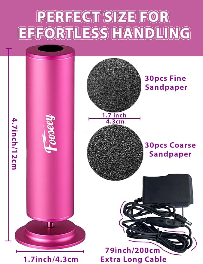 Electric Foot File Tool - Callus Remover for Feet, Professional Pedicure Machine with 60pcs Sandpaper Discs, Adjustable Speed Foot Files for Deadskin, Dry and Cracked Feet