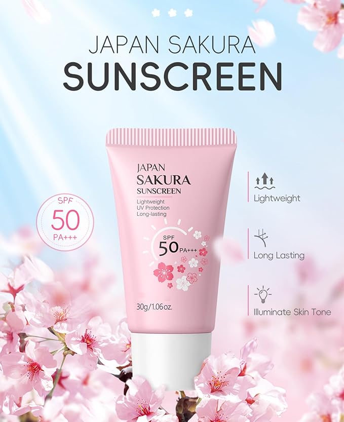 Hydrating Sunscreen SPF 50 – 2Packs Lightweight Hydrating JAPANESE SAKURA Face & Body Sunscreen, Moisturizing Isolation Cream Non-Greasy, Fast-Absorbing, No White Cast