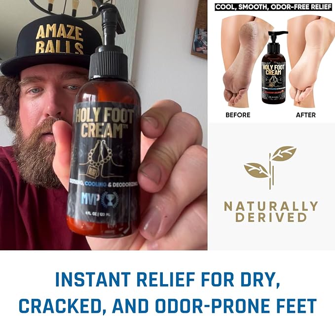 Derm Dude Holy Foot Cream for Dry Cracked Heels and Feet | Moisturizing Lotion Formulated w/All-Natural DeoPlex for Odor Control & Arrowroot for Deep Hydration - Strawberry Lollipop Scent 4oz (1pack)