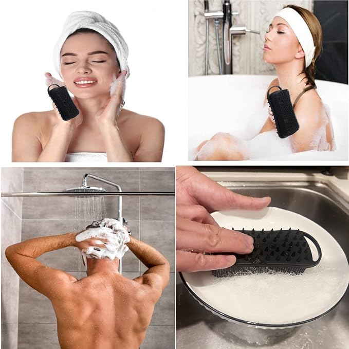 2Pack Dual Sided Silicone Body Scrubber for Exfoliating, Shower&Scalp Massage, 2 in 1 Bath&Shampoo Brush,Soft Body Exfoliator Silicone Loofah Shower Scrubber Brush for All Kinds of Skin