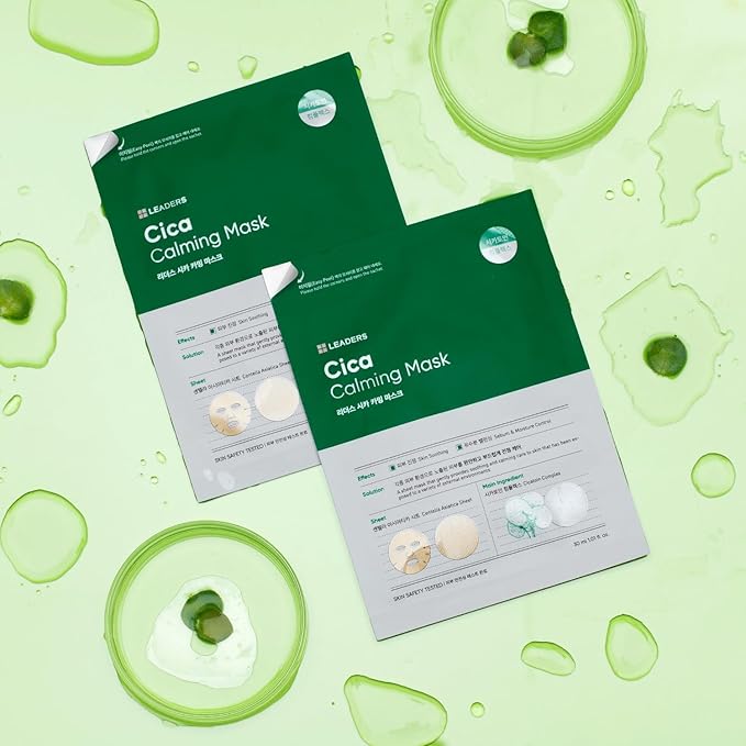 LEADERS Insolution Cica Calming Mask - Soothing Relief for Irritated & Sensitive Skin | Helps Reduces & Relieves Redness | Calming Care, Sebum & Moisture Control, Easy Peel Pouch - 10 Sheets