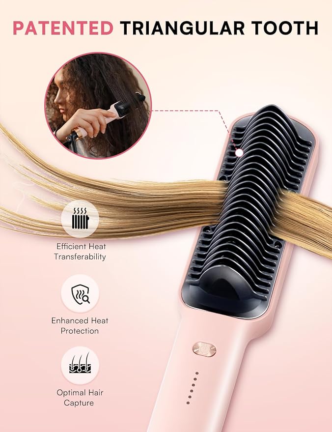 Hair Straightener Brush, Luxing PuraLux Straightener Comb, Fast Heating Hair Straightening Comb, 5 Temp Settings & Anti-Scald with Ceramic Coating, Professional Styling Tools (Pink)
