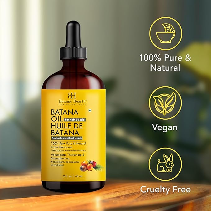 Botanic Hearth 100% Pure Batana Oil for Hair Growth | Infused with Batana and Kemel |Hair Oil Repairs Dry Damaged Hair, Strengthening, Healthier - Hair Tonic, 2 fl oz