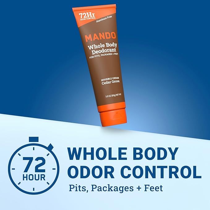 Mando Whole Body Deodorant For Men - Invisible Cream - 72 Hour Odor Control - Aluminum Free, Baking Soda Free, Skin Safe - 3 Ounce Tube (Pack of 2) - Cedar Grove