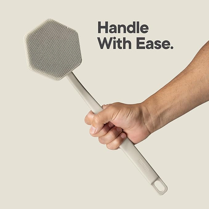 TOOLETRIES Silicone Back Scrubber - Exfoliating Shower Brush, Back Washer for Men, Durable Back Brush with Long Handle - Long Lasting Bath & Shower Accessories - Sand