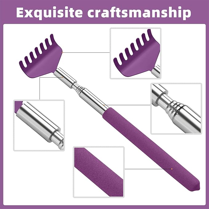 2 Pack Portable Extendable Back Scratcher, Stainless Steel Telescoping Back Scratcher with Beautiful Present Packaging(Purple)