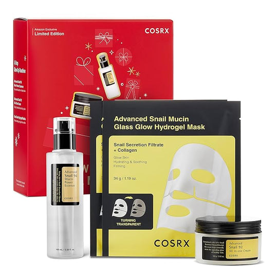 COSRX Snail Mucin Limited Holiday Gift Set with Snail Mucin Repairing Serum, Moisturizer & Collagen Face Mask, Korean Skin Care Set, Stocking stuffers, Gifts for Women, Amazon Exclusive