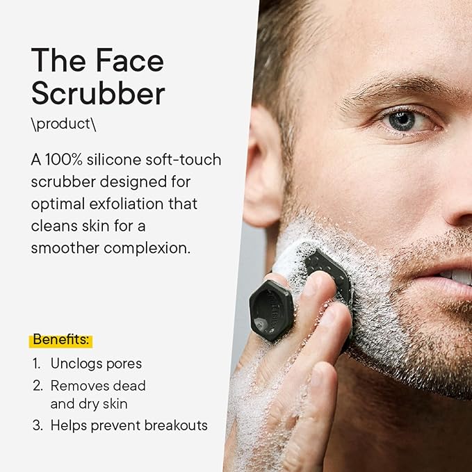 TOOLETRIES Men's Face Scrubber - Silicone Facial Cleansing Brush, Gentle Exfoliator Pad & Soft-Touch Massager - Removes Dead & Dry Skin - Long Lasting Bathroom & Shower Accessories - 3 Pack