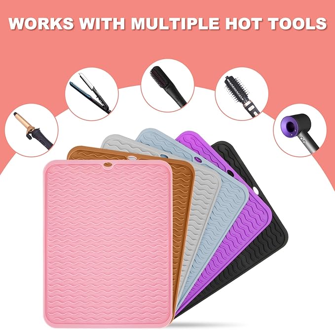 Oversize Silicone Heat Resistant Mat for Curling Irons, Hair Straighteners, Flat Irons and Hot Hair Styling Tools, Portable Wrap Pad Cover for Vanity, Travel, Salon(14.2" x 11.0")