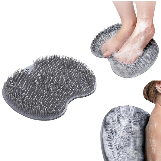 Shower Foot Scrubber Mat with 3 Types of Upgraded Brushes for Massage, Shower Back Scrubber with Micro Suction Cups,Back Washer,Shower Scrubber for Body at Home Spa (Gray)