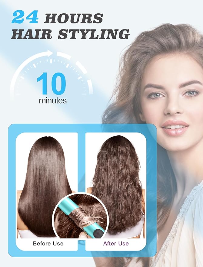 Mini Curling Iron for Travel,110~240V Dual Voltage with European Plug Adapter,Small Curling Iron for Short Hair,Tiny Curling Irons for Women,Anti-Scald Cover,Auto-Off,5 Temp Settings,1 Inch(Blue)