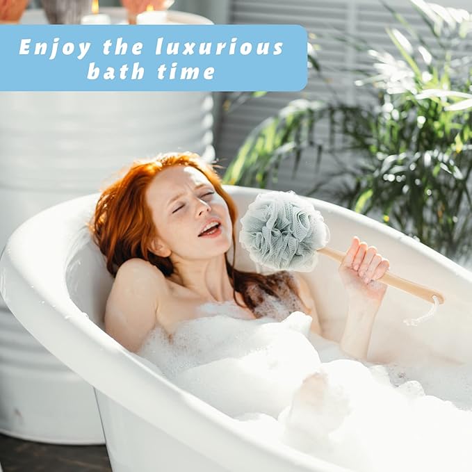 Tessco for you 12 Pcs Large Loofah on a Stick Shower Loofah with Long Handle Back Scrubber for Shower PE Body Bath Sponge Soft Spa Mesh Brush Wash Exfoliating Luffas for Men Women(Dark Color)