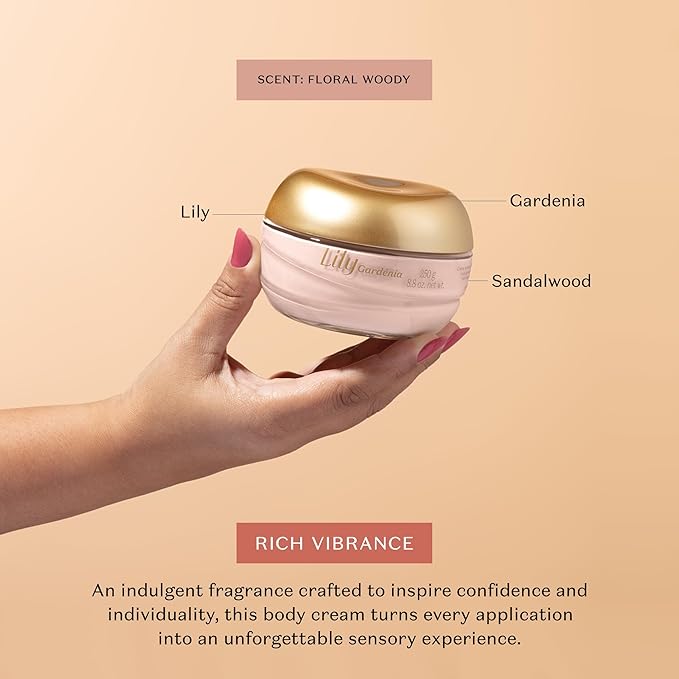 O Boticário Lily Gardenia Satin Body Cream, Intense Hydration and Sophisticated Perfume, 8.8 Ounce (250g)