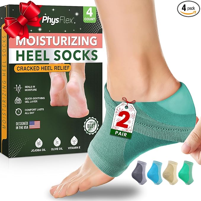 Moisturizing Heel Socks for Cracked Heels - Gel Socks for Dry Cracked Feet Repair - Silicone Socks for Women’s Foot Treatment & Overnight Hydration (Mint Green, 2-Pair)