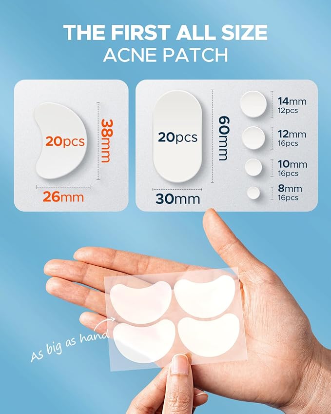 LitBear Large Acne Pimple Patches, 6 Sizes 100 Patches for Large Breakouts, Acne Patches for Face, Chin or Body, Acne Spot Patch with Tea Tree & Calendula Oil, Hydrocolloid Bandages for Acne Skin