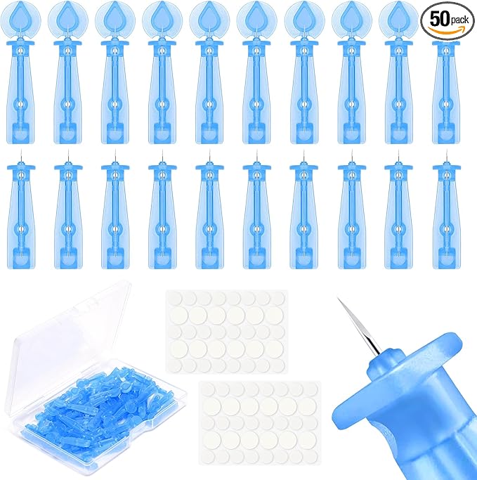 50 Pack Disposable Acne Pimple Popper Needles and 72 Dots Pimple Stickers, for Whitehead Acne Closed Mouth Needle (50 Pack)