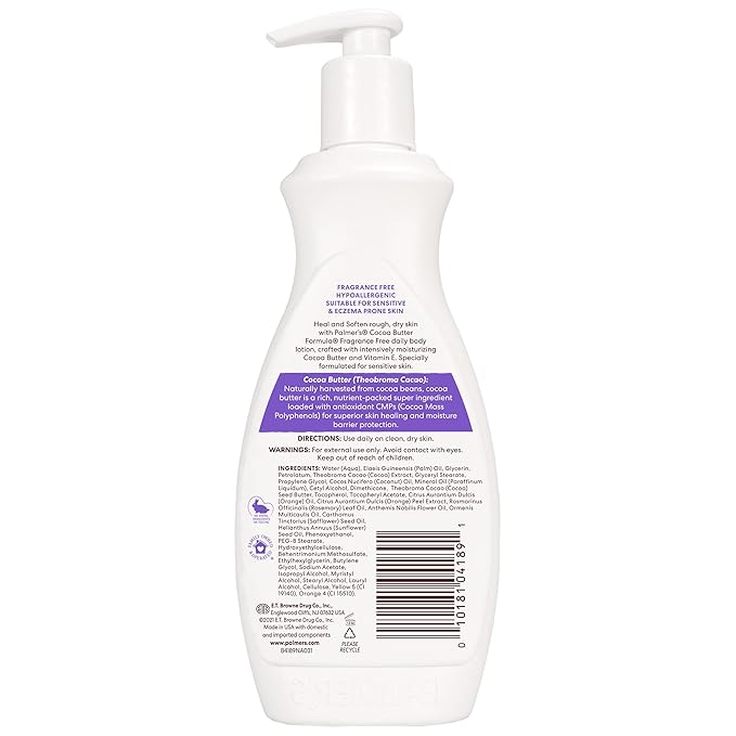 Palmer's Cocoa Butter Formula Daily Skin Therapy Fragrance Free Lotion for Dry Skin, Unscented Body Lotion, Pump Bottle, 13.5 Fl Oz (Pack of 3)