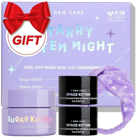 I DEW CARE Korean Wrapping Peel Off Facial Mask Set - Starry Kitten Night | Masks 3ea&Headband Gift Set, Pore Skincare, Glow Skin, Hydrating, Travel Size, Mini Set, Stocking Stuffers, Gifts For Women