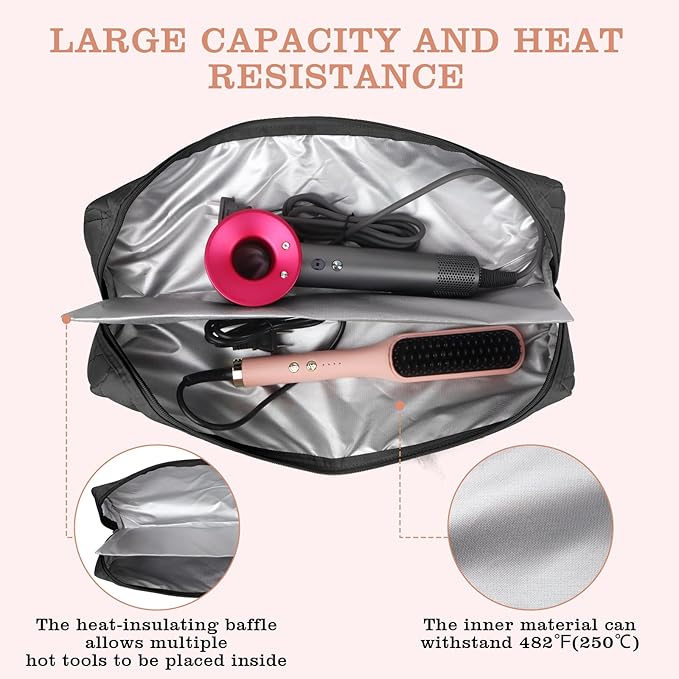 Large Hot Hair Tools Organizer Bag Portable Travel Heat Resistant Storage Case Pouch for Curling Irons, Flat Irons, Hair Straighteners and Styling Tools(17.7" x 3.9")