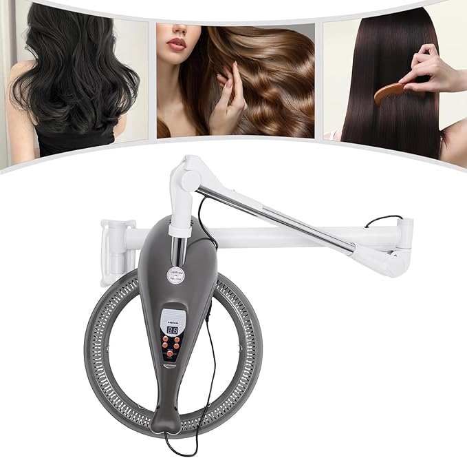 Hair Treatment Machine, 950W Wall Mount Orbiting Rotating Hair Processor for Salon Spa Family, Time Adjustable, Grey