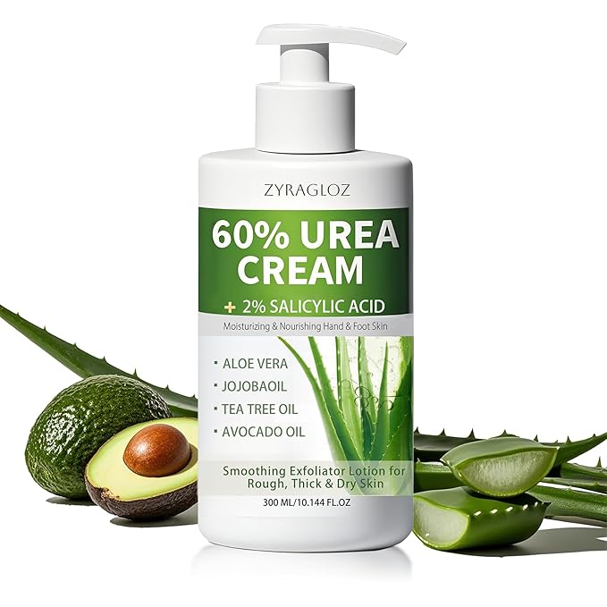 60% Urea Cream with 2% Salicylic Acid, Urea Cream 60 Percent for Feet & Hands, Maximum Strength Moisturizer Foot Lotion for Dry Cracked Heels Feet Knees Elbows Hands, Callus Remover, 10.1 fl oz