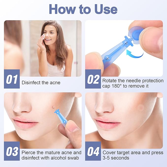 100 Pack Disposable Acne Pimple Popper Needles and 144 Dots Acne Pimple Stickers, for Whitehead Closed Mouth Clear (100 Pack)