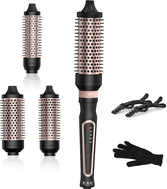 Thermal Brush 3 in 1 Set Ionic Heated Round Curling Create Volume & Smoother Hair Style for Fully Dried Hair Ceramic Fast Heating Curling Iron Brush with Temperature (Black)