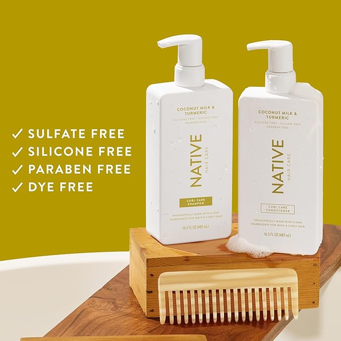 Native Coconut & Turmeric Shampoo and Conditioner Contain Naturally Derived Ingredients | All Hair Types, Color & Treated, Fine to Dry Damaged, Sulfate & Dye Free - 2-Pack