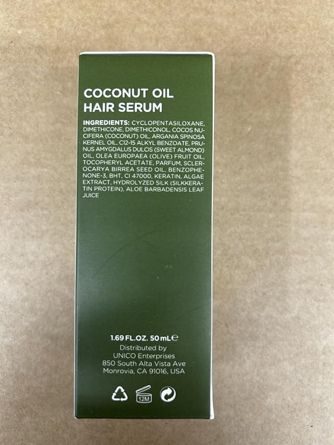 Perfect Hair Coconut Oil Hair Serum - Natural Hair Oil Infused with Raw Virgin Olive Oil, Sweet Almond and Keratin - Smoothing Hair Oil for Frizzy, Dry & Damaged Hair - 50ml (1 Pack)