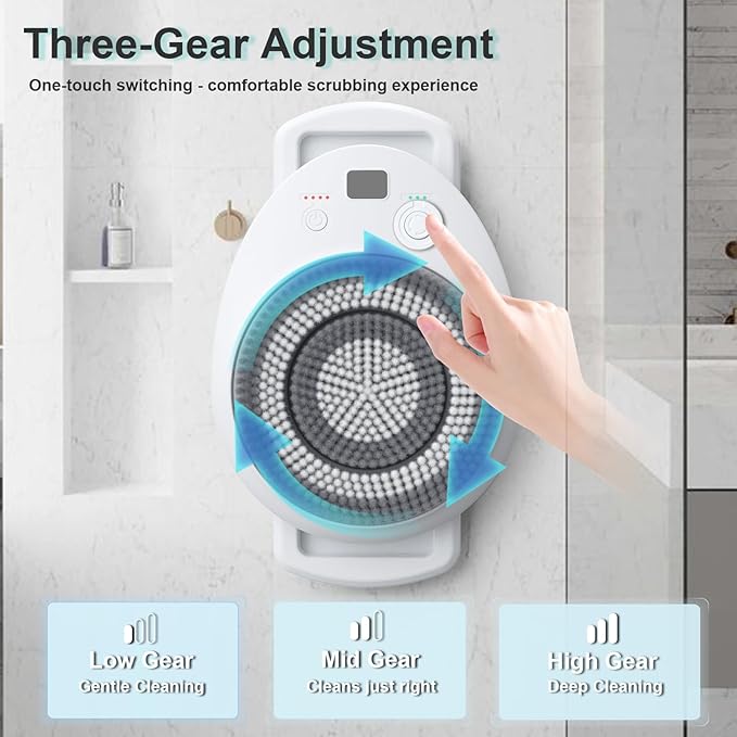 Wall Mounted Electric Back Scrubber With Spin Head for Shower - Body Brush for Deep Cleansing, Exfoliating and Massaging - Dry Brushing Bath Brush