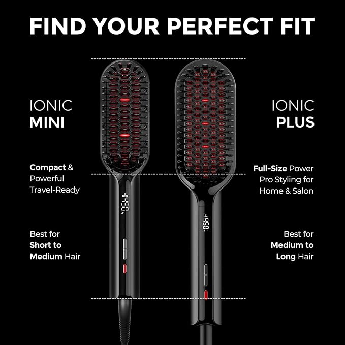 TYMO Hair Straightener Brush - Upgraded Ionic Plus Straightening Brush with Dense Bristles, 16 Temps, Dual Voltage | Ceramic Hot Comb for Women | Flat Iron for Thick Curly Hair, Black