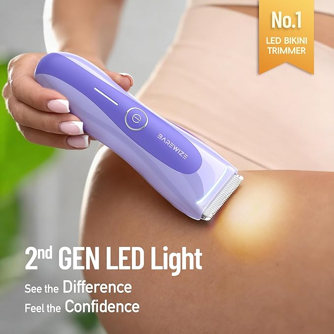 BAREWlZE Bikini Trimmer for Women, Pubic Hair Trimmer | LED Light, IPX7 Waterproof, USB-C Rechargeable, Replaceable Ceramic Blade | Electric Razors for Women, Electric Body Hair Shaver (Violet Haze)