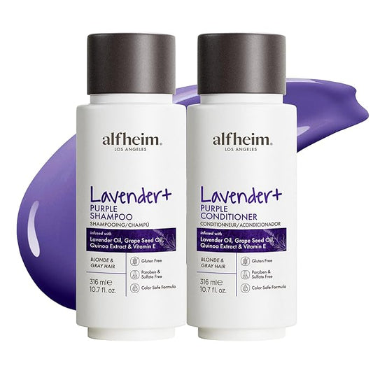 ALFHEIM Lavender+ Purple Shampoo & Conditioner Set for Blonde, Silver & Color-Treated Hair – Restores Cool Shine & Smoothness – with Quinoa Extract & Vitamin E – Sulfate Free – Travel Size 10.7 oz × 2