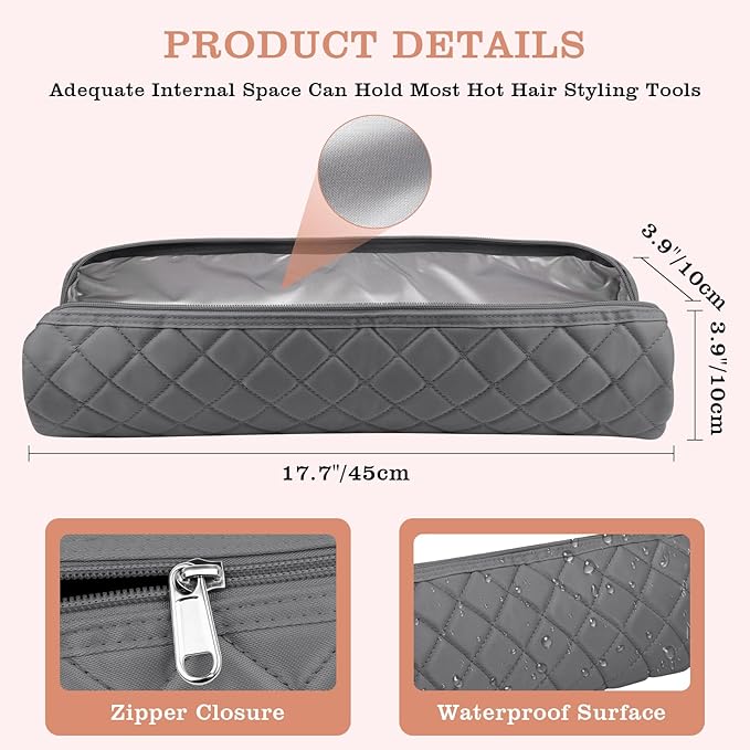 Large Hot Hair Tools Organizer Bag Portable Travel Heat Resistant Storage Case Pouch for Curling Irons, Flat Irons, Hair Straighteners and Styling Tools(17.7" x 3.9")