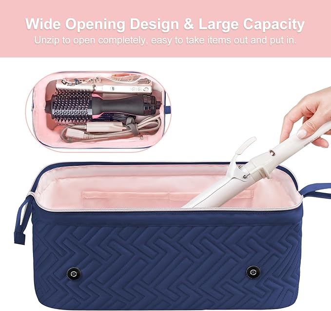 Leudes Hair Tools Travel Bag for Women Heat Resistant Mat for Travel Essentials Hot Tools Straighteners,Flat Irons,Curling Iron,Hot Air Brushes and Hair Dryer Organizer Bags 2 in 1 (Navy Blue)