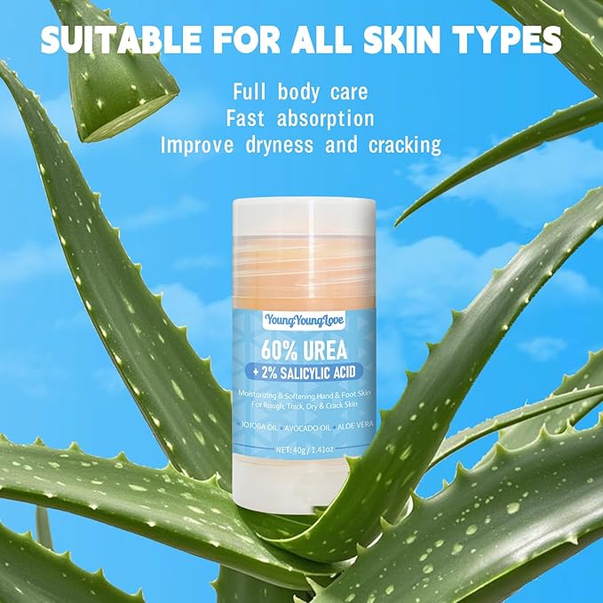 Urea Cream 60% with 2% Salicylic Acid Foot & Hand Cream Stick - Repair Balm for Cracked Hands, Elbows, Knees, Feet & Heels, Calluses and Exfoliation, Hydrates & Softens Dry Skin, 1.41 oz (1)