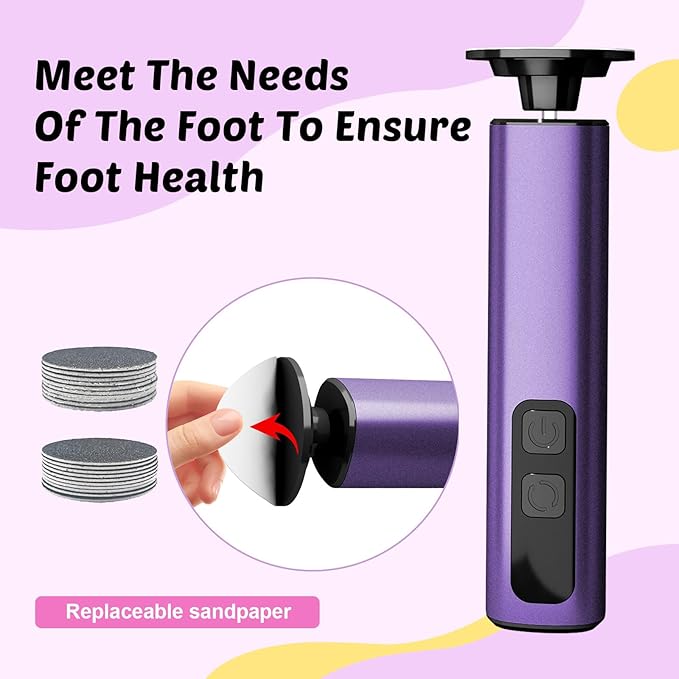 Electric Foot Callus Remover & Nail File - Electric Callus Remover for Feet, 9 Adjustable Speeds, 1800mAh Rechargeable, Portable Aluminum Body w/Type-C Charging for Home & Travel (Purple)