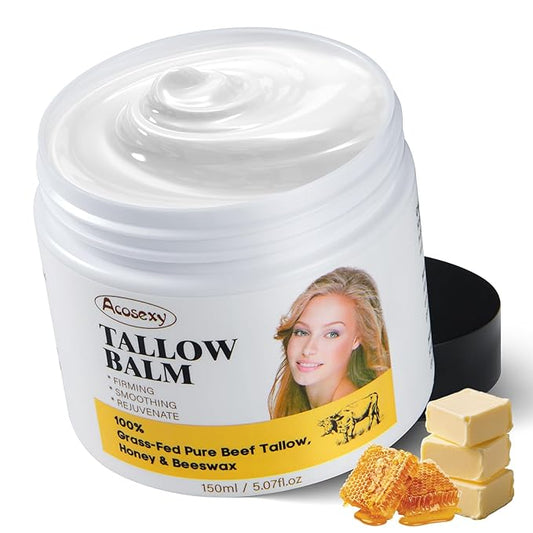 New Beef Tallow for Face,Handmade Whipped Tallow Balm with Shea Butter,Grass Fed Beef Tallow for Skin,Organic Beef Tallow Face Moisturizer,Tallow and Honey Balm for Dry & Sensitive Skin 5.07 Oz
