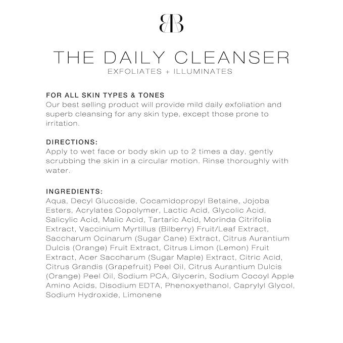 Biba De Sousa, The Daily Cleanser - Face and Body Wash with Exfoliating Beads, For Normal, Oily or Blemished Skin - Illuminates and Refines Skin Surface (8 ounces)