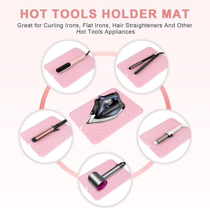 Oversize Silicone Heat Resistant Mat for Curling Irons, Flat Irons, Hair Straighteners and Hot Hair Styling Tools, Portable Hot Tools Cover Pad for Travel Vanity Salon(14.2" x 11.0")